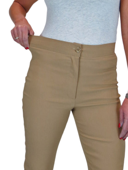 High Waisted Cropped Skinny Pedal Pushers Trousers Camel Beige
