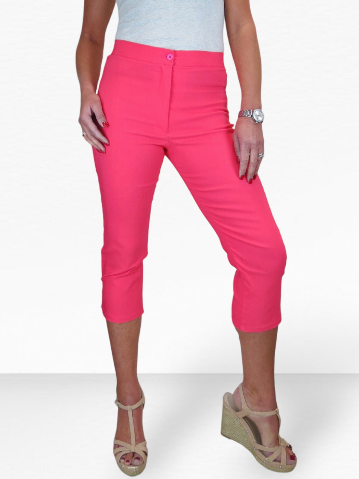 High Waisted Cropped Skinny Pedal Pushers Trousers Coral