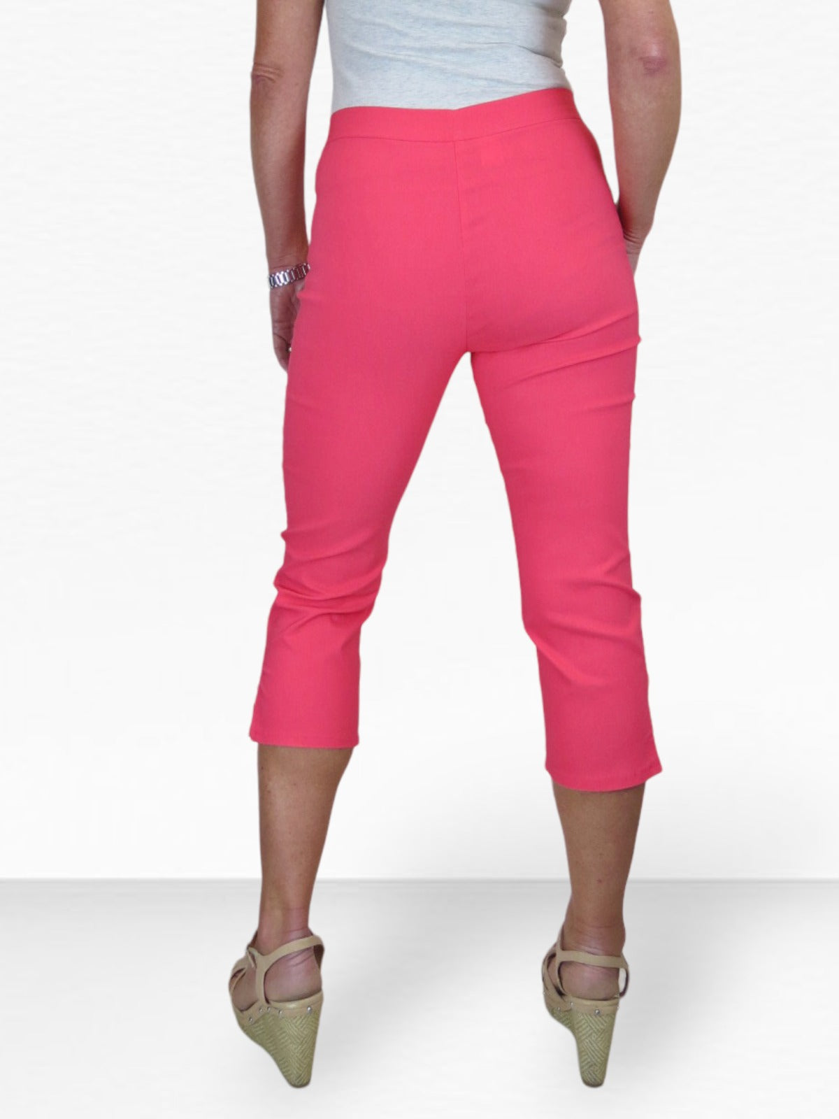High Waisted Cropped Skinny Pedal Pushers Trousers Coral