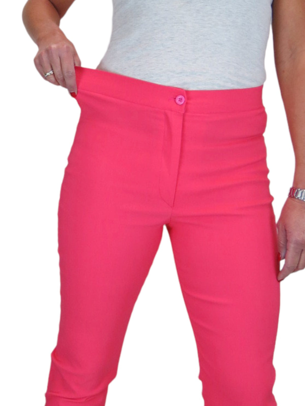 High Waisted Cropped Skinny Pedal Pushers Trousers Coral