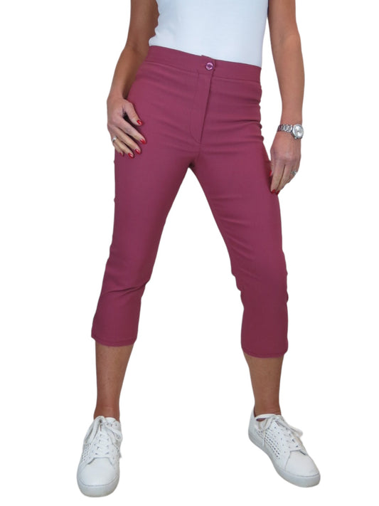 High Waisted Cropped Skinny Pedal Pushers Trousers Deep Rose