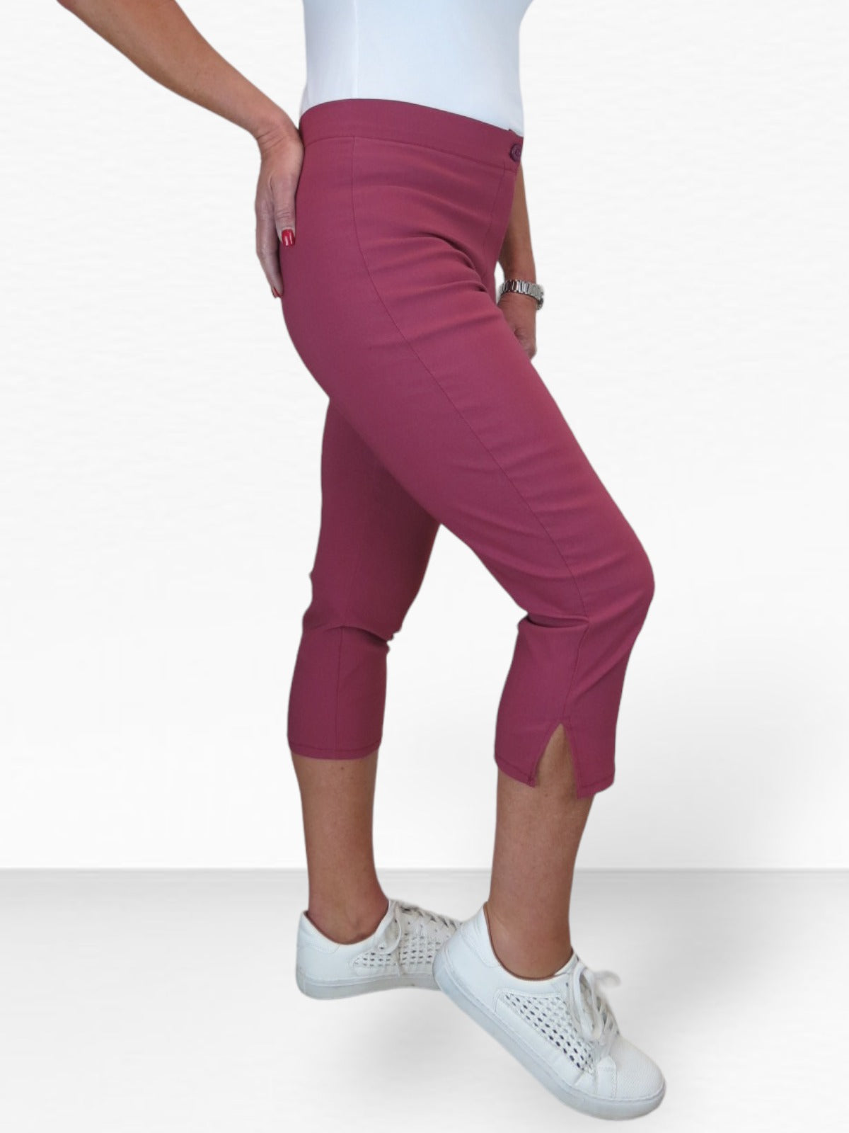High Waisted Cropped Skinny Pedal Pushers Trousers Deep Rose