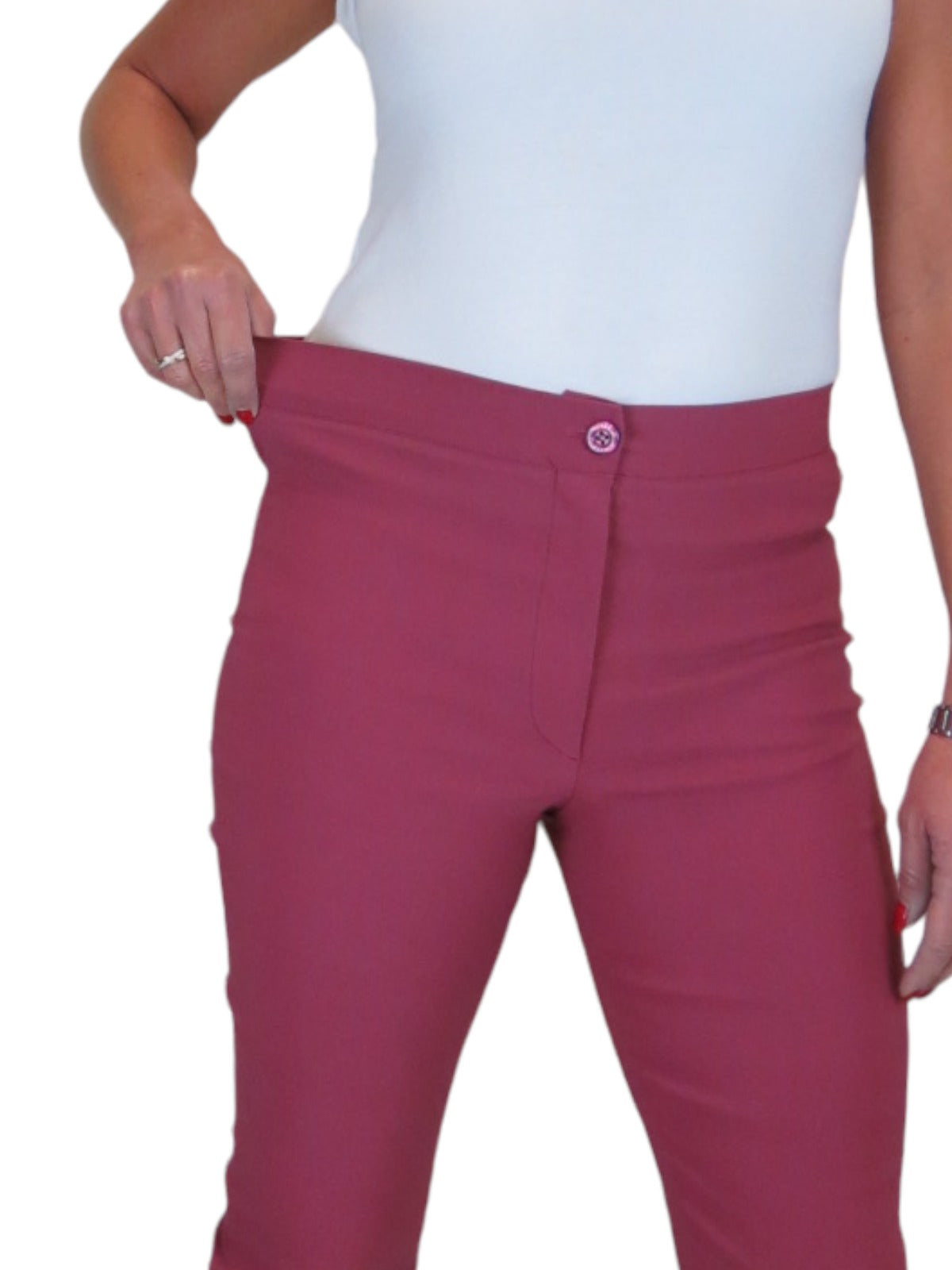 High Waisted Cropped Skinny Pedal Pushers Trousers Deep Rose