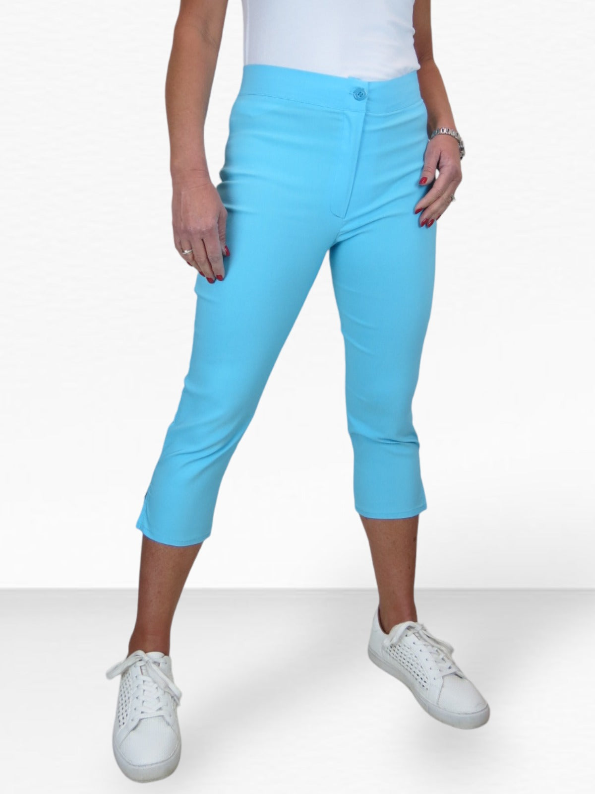 High Waisted Cropped Skinny Pedal Pushers Trousers Light Turquoise