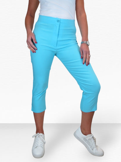 High Waisted Cropped Skinny Pedal Pushers Trousers Light Turquoise