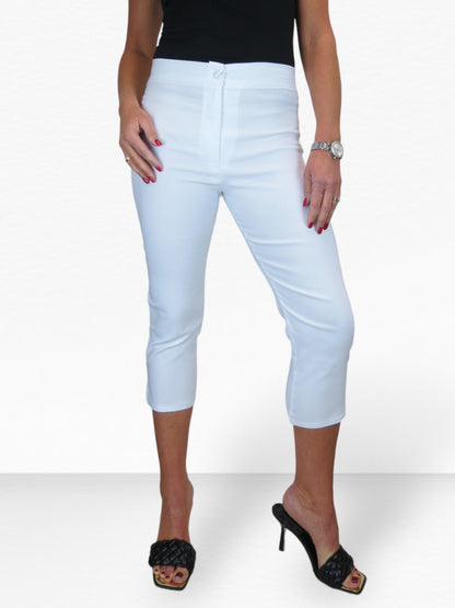 High Waisted Cropped Skinny Pedal Pushers Trousers White