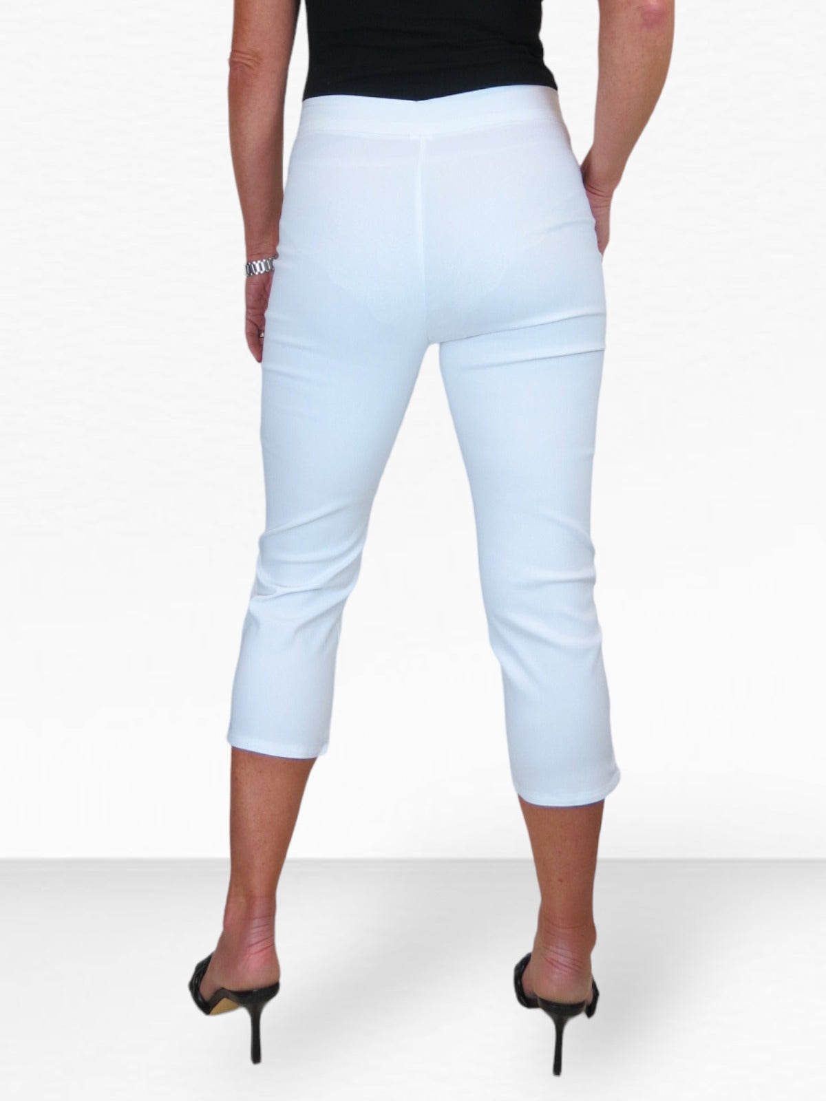 High Waisted Cropped Skinny Pedal Pushers Trousers White