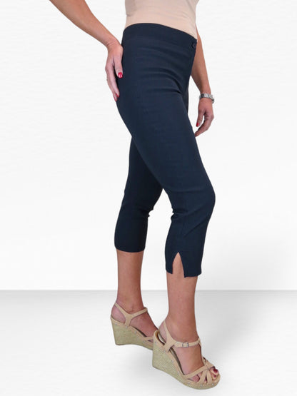 High Waisted Cropped Skinny Pedal Pushers Trousers Navy Blue