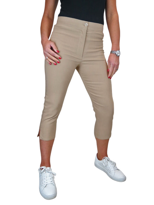 High Waisted Cropped Skinny Pedal Pushers Trousers Beige