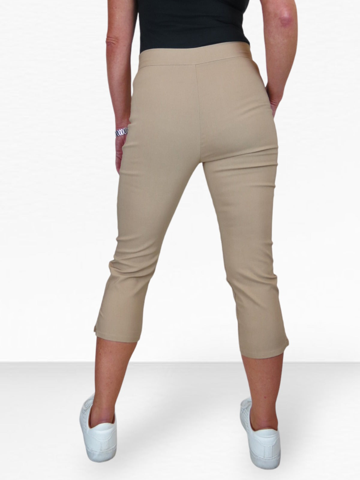 High Waisted Cropped Skinny Pedal Pushers Trousers Beige