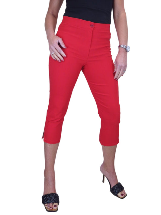 High Waisted Cropped Skinny Pedal Pushers Trousers Red