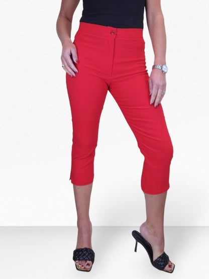 High Waisted Cropped Skinny Pedal Pushers Trousers Red