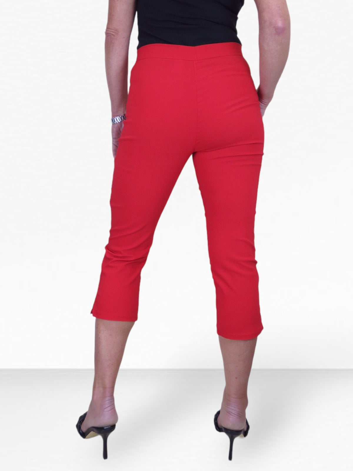 High Waisted Cropped Skinny Pedal Pushers Trousers Red