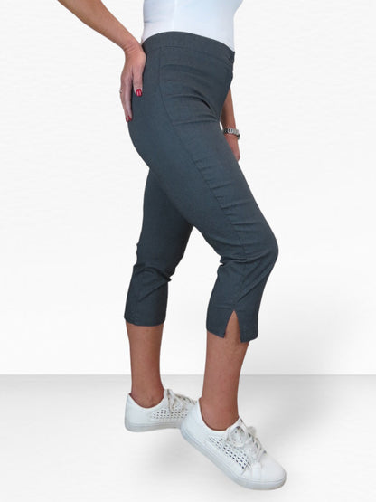 High Waisted Cropped Skinny Pedal Pushers Trousers Marl Grey
