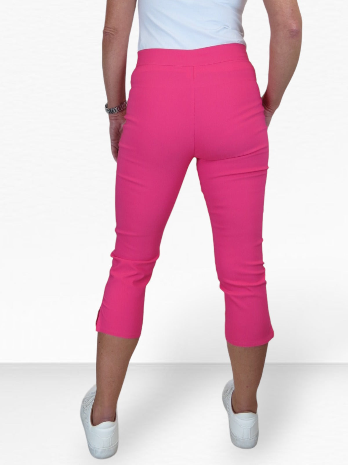 High Waisted Cropped Skinny Pedal Pushers Trousers Hot Pink