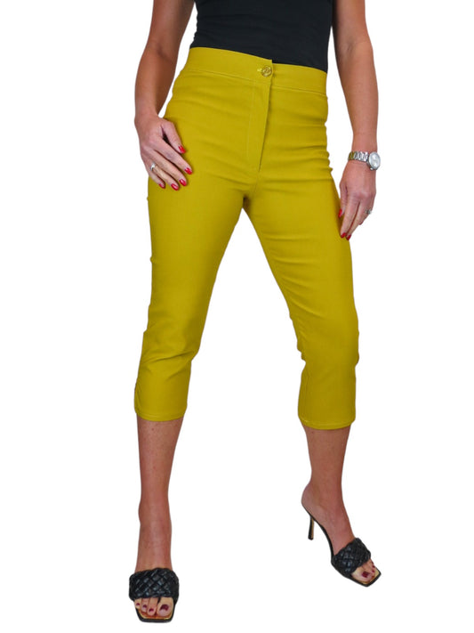 High Waisted Cropped Skinny Pedal Pushers Trousers Mustard Yellow