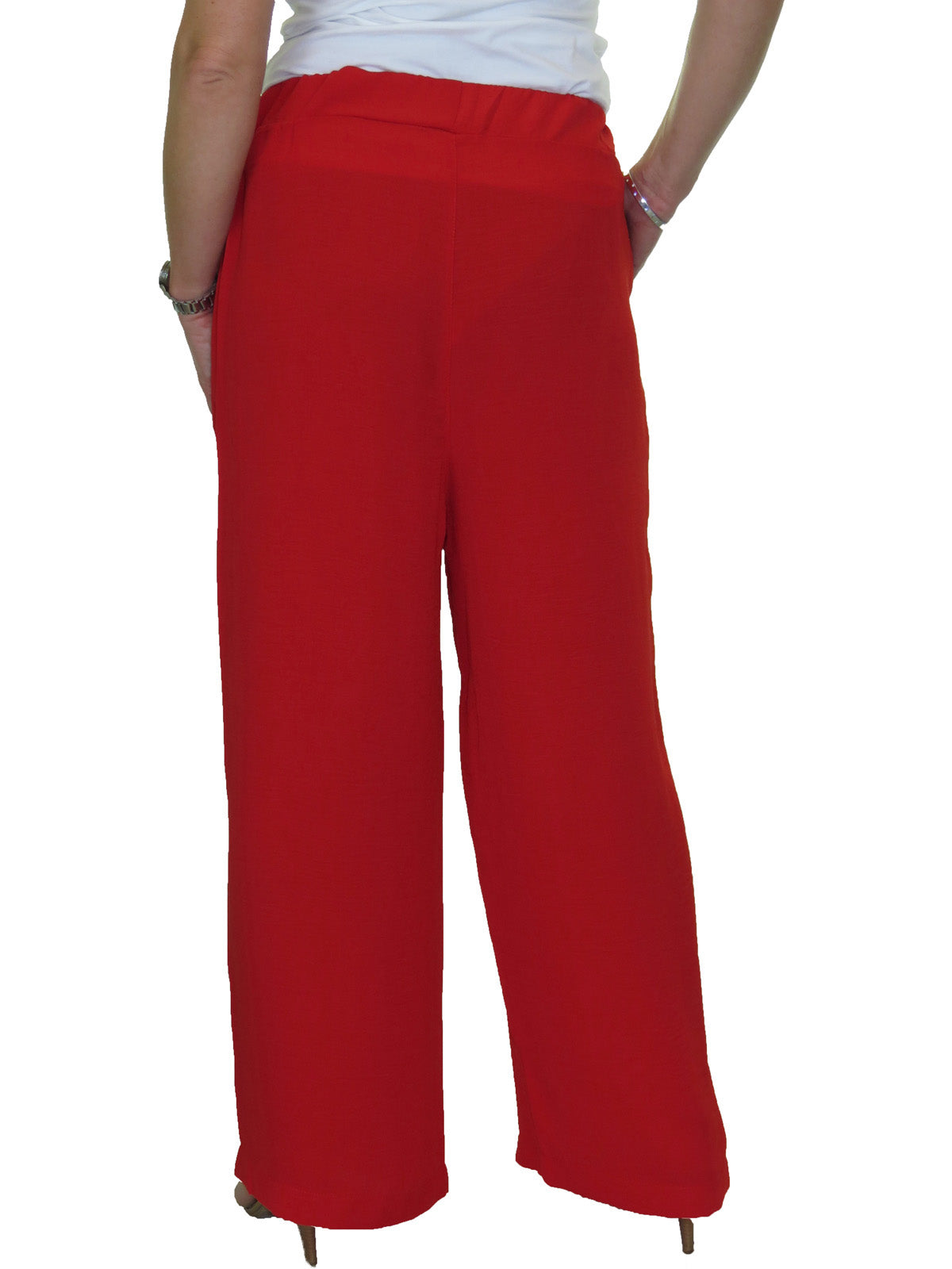 Ladies High Waisted Wide Leg Palazzo Trousers Red