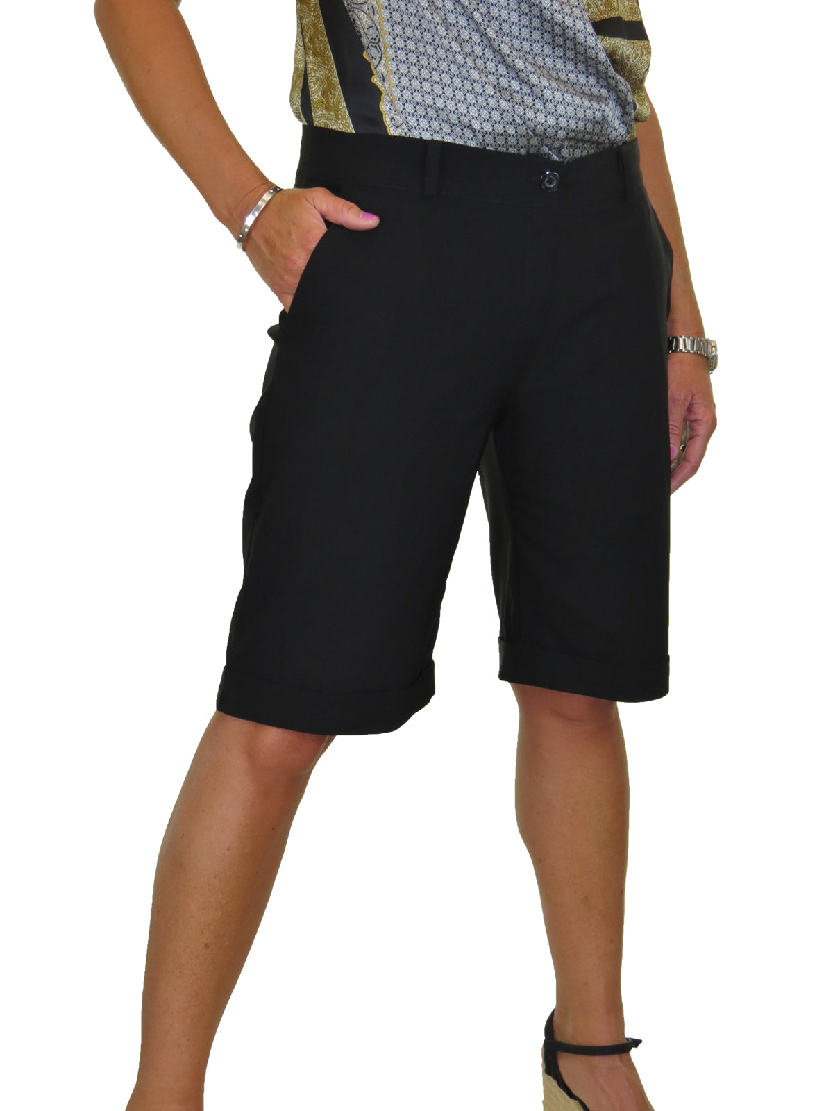 Ladies Above The Knee Stretch Shorts Black