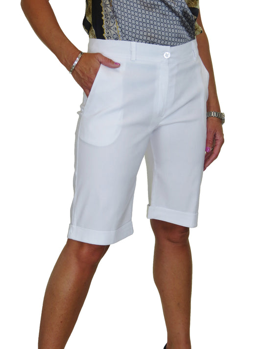 Ladies Above The Knee Stretch Shorts White