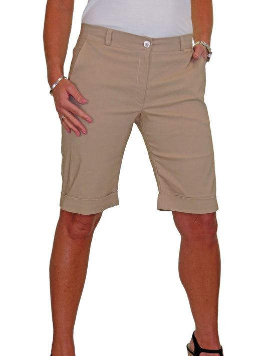 Ladies Above The Knee Stretch Shorts Beige