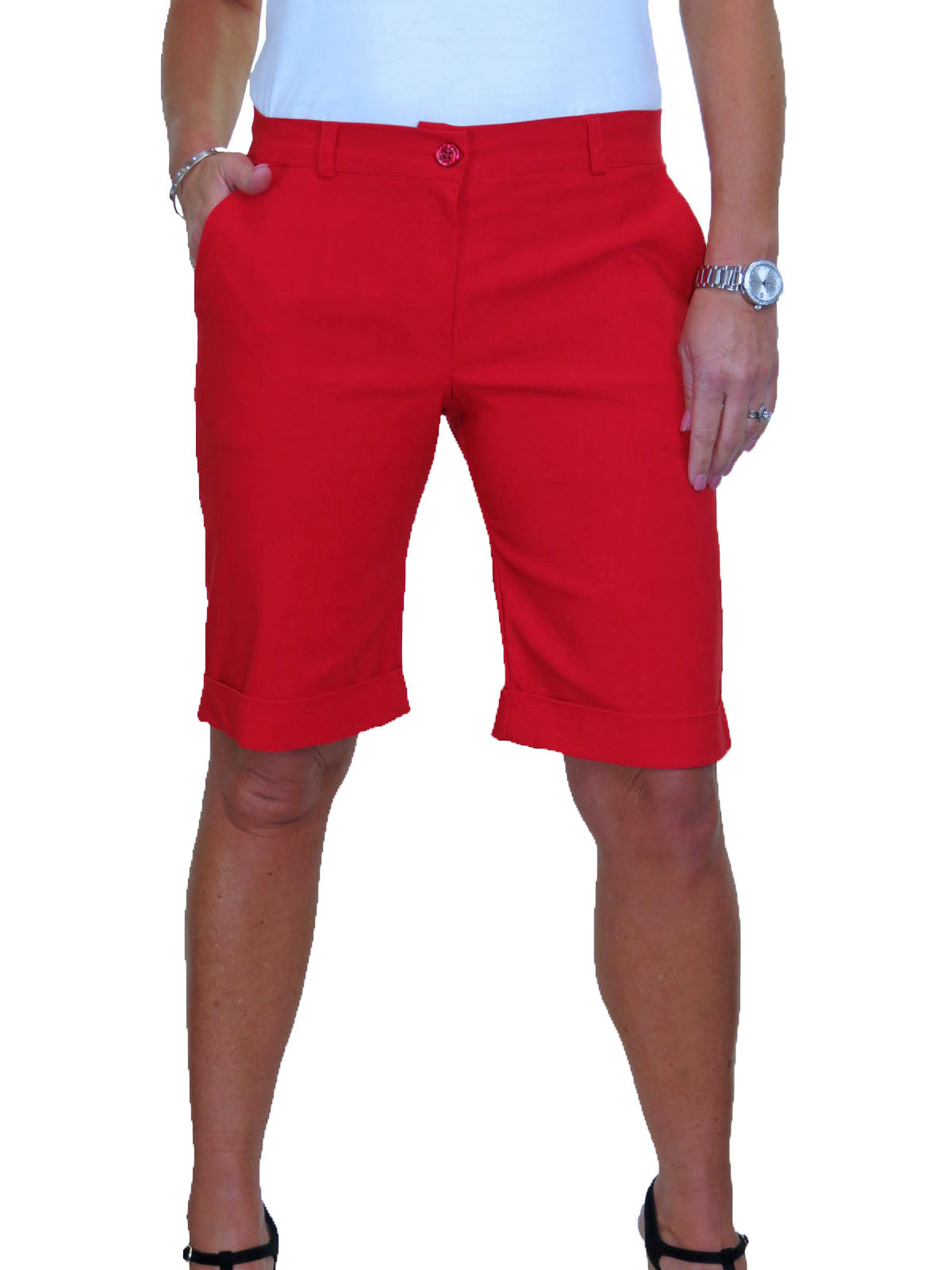 Ladies Above The Knee Stretch Shorts Red