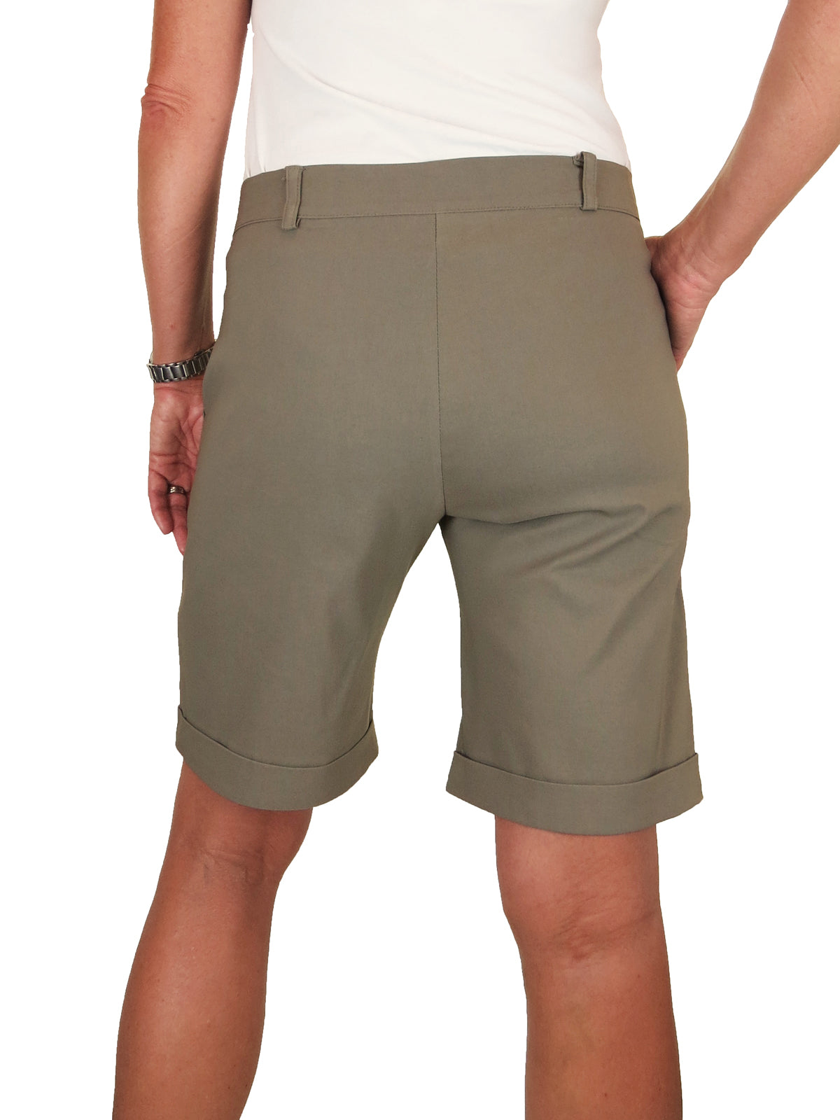 Ladies Above The Knee Stretch Shorts Khaki Green