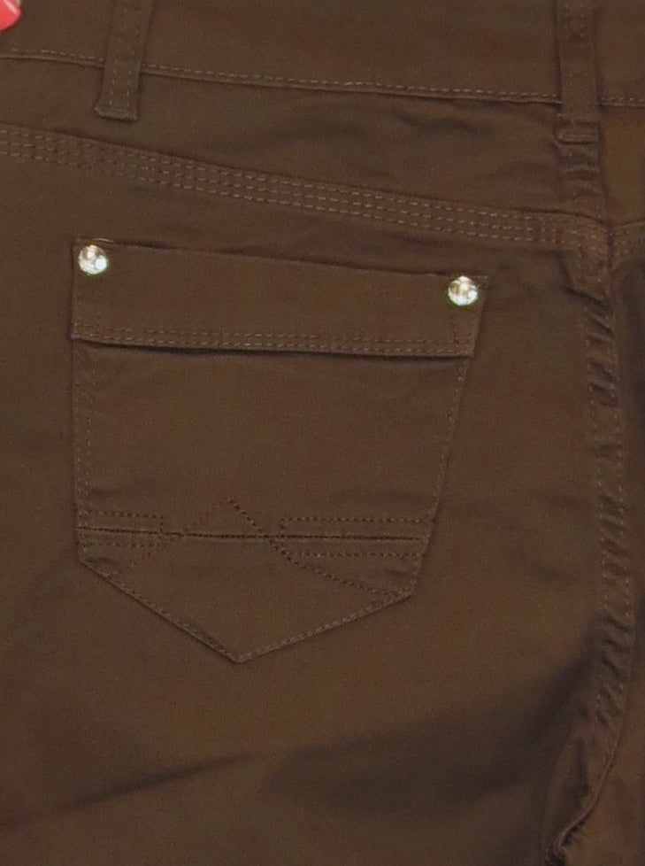 Womens Low Rise Capri's In Chino Sheen Brown (Panel Pocket)