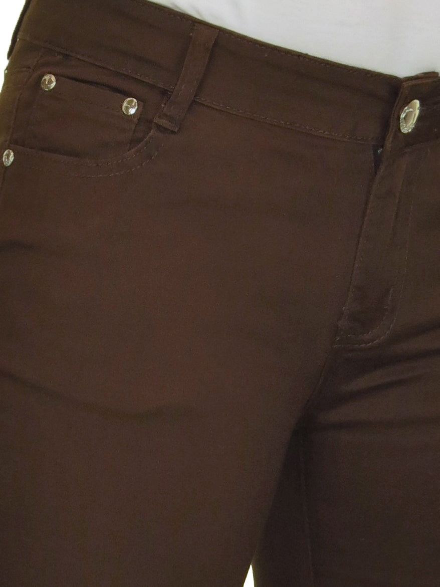 Womens Low Rise Capri's In Chino Sheen Brown (Panel Pocket)