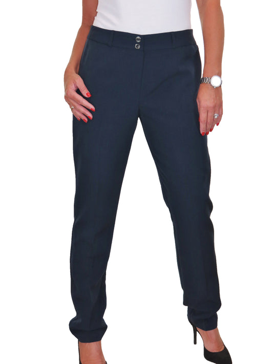 Ladies Smart Tailored Office Trousers Navy Blue