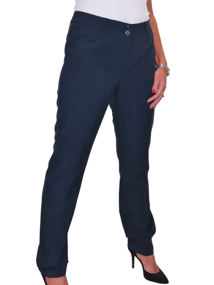 Ladies Smart Tailored Office Trousers Navy Blue