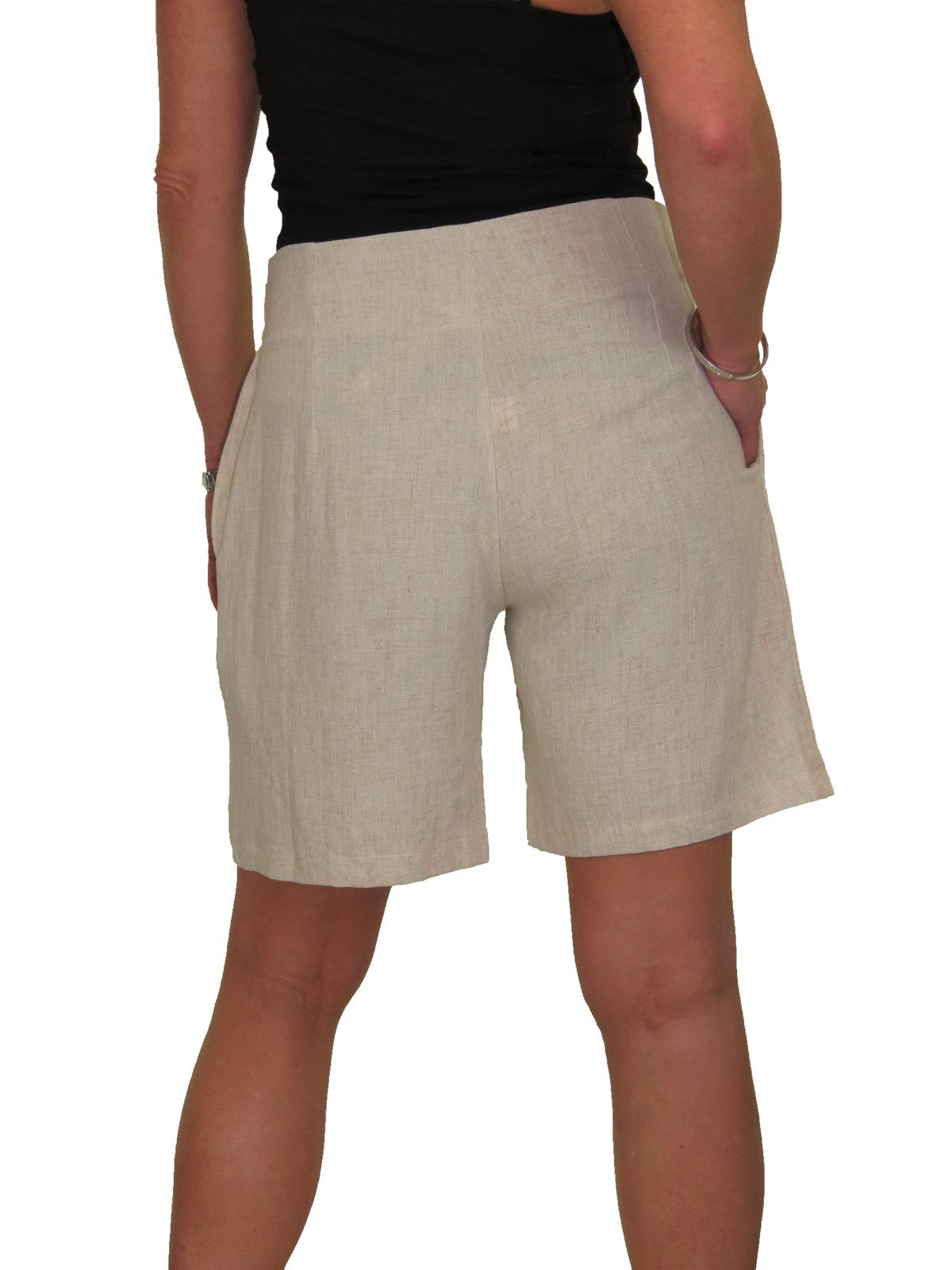Summer Lightweight Mid Rise Paperbag Linen Shorts Natural Beige