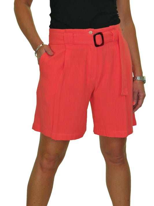 Summer Lightweight Mid Rise Paperbag Linen Shorts Coral