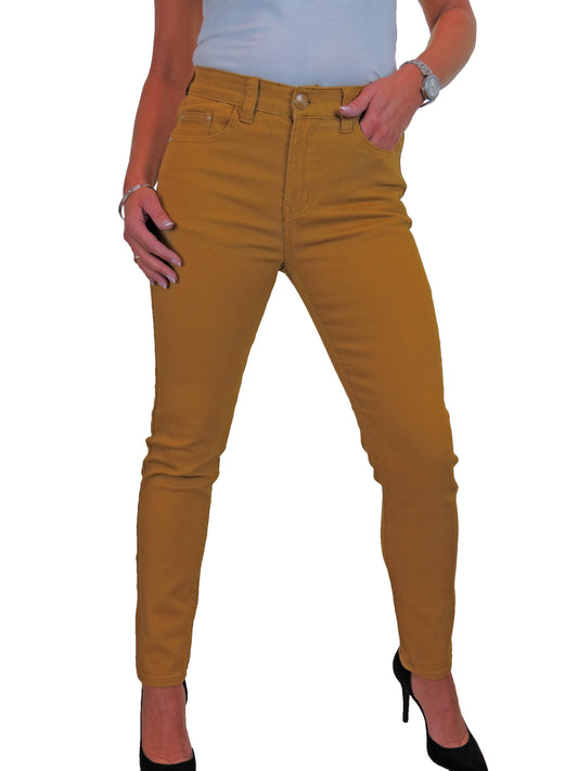 Womens High Waist Stretch Denim Jeans Mustard Yellow