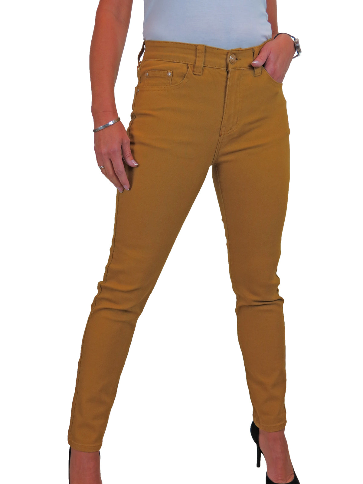 Womens High Waist Stretch Denim Jeans Mustard Yellow