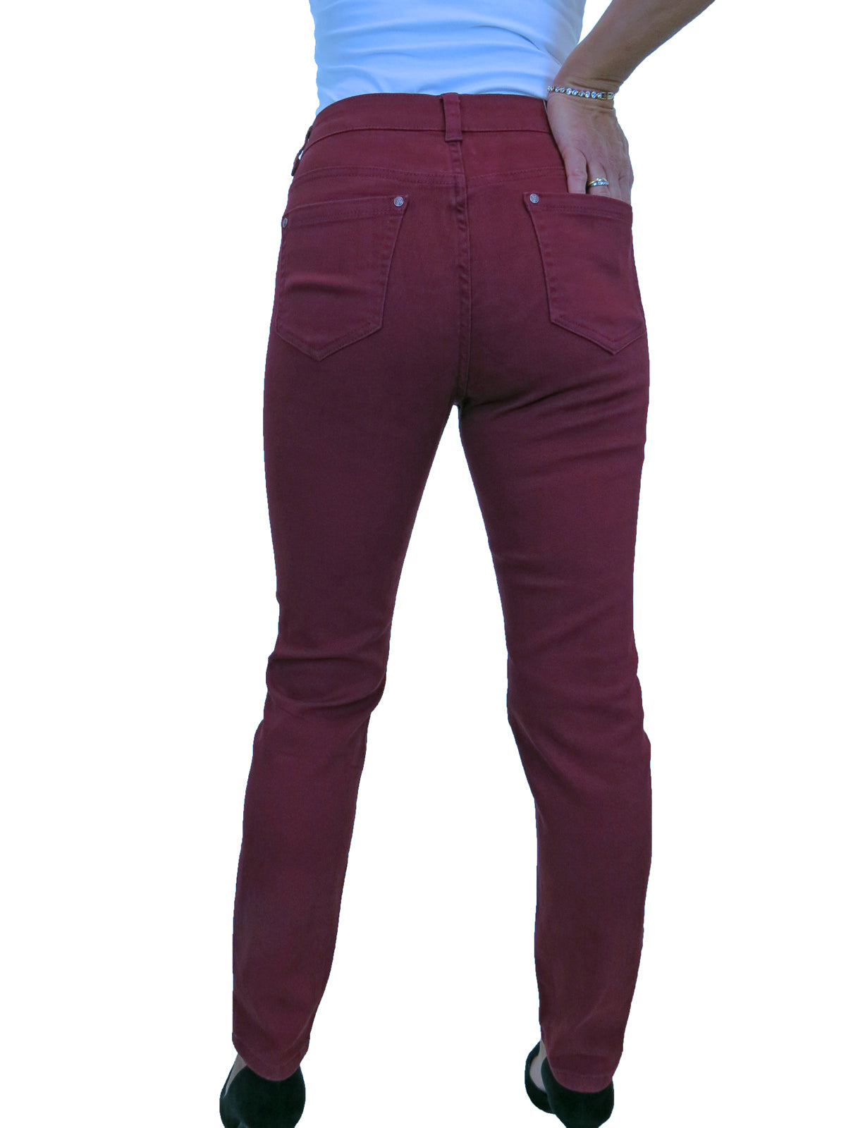 Womens High Waist Stretch Denim Jeans Bordeaux Red