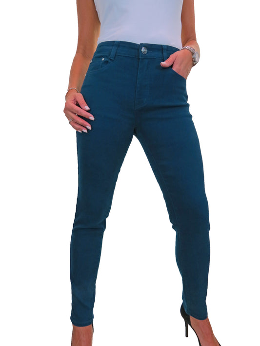 Womens High Waist Stretch Denim Jeans Dark Teal