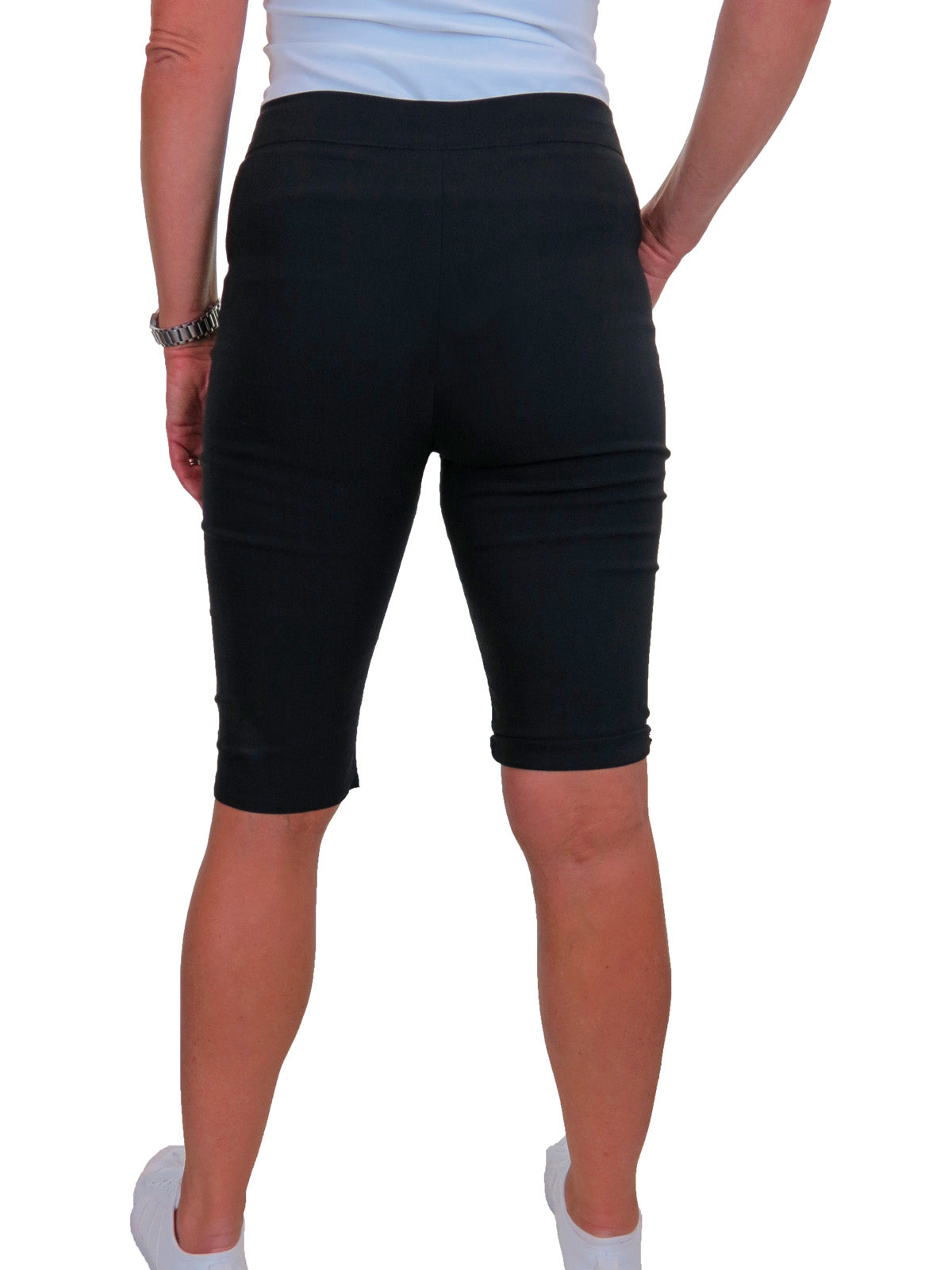 Womens High Waist Skinny Stretch Pedal Pusher Style Summer Shorts Black