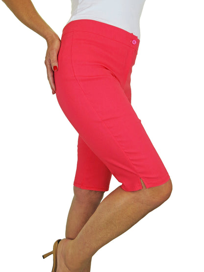 Womens High Waist Skinny Stretch Pedal Pusher Style Summer Shorts Coral