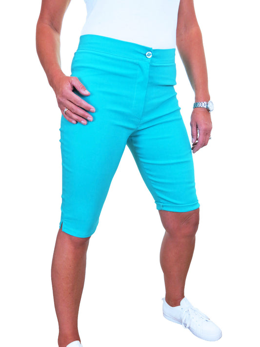 Womens High Waist Skinny Stretch Pedal Pusher Style Summer Shorts Light Turquoise