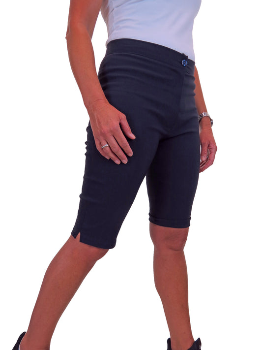 Womens High Waist Skinny Stretch Pedal Pusher Style Summer Shorts Navy Blue