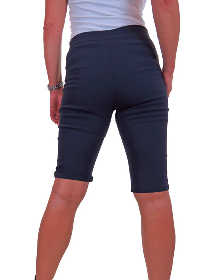Womens High Waist Skinny Stretch Pedal Pusher Style Summer Shorts Navy Blue