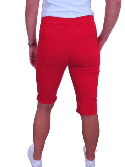Womens High Waist Skinny Stretch Pedal Pusher Style Summer Shorts Red
