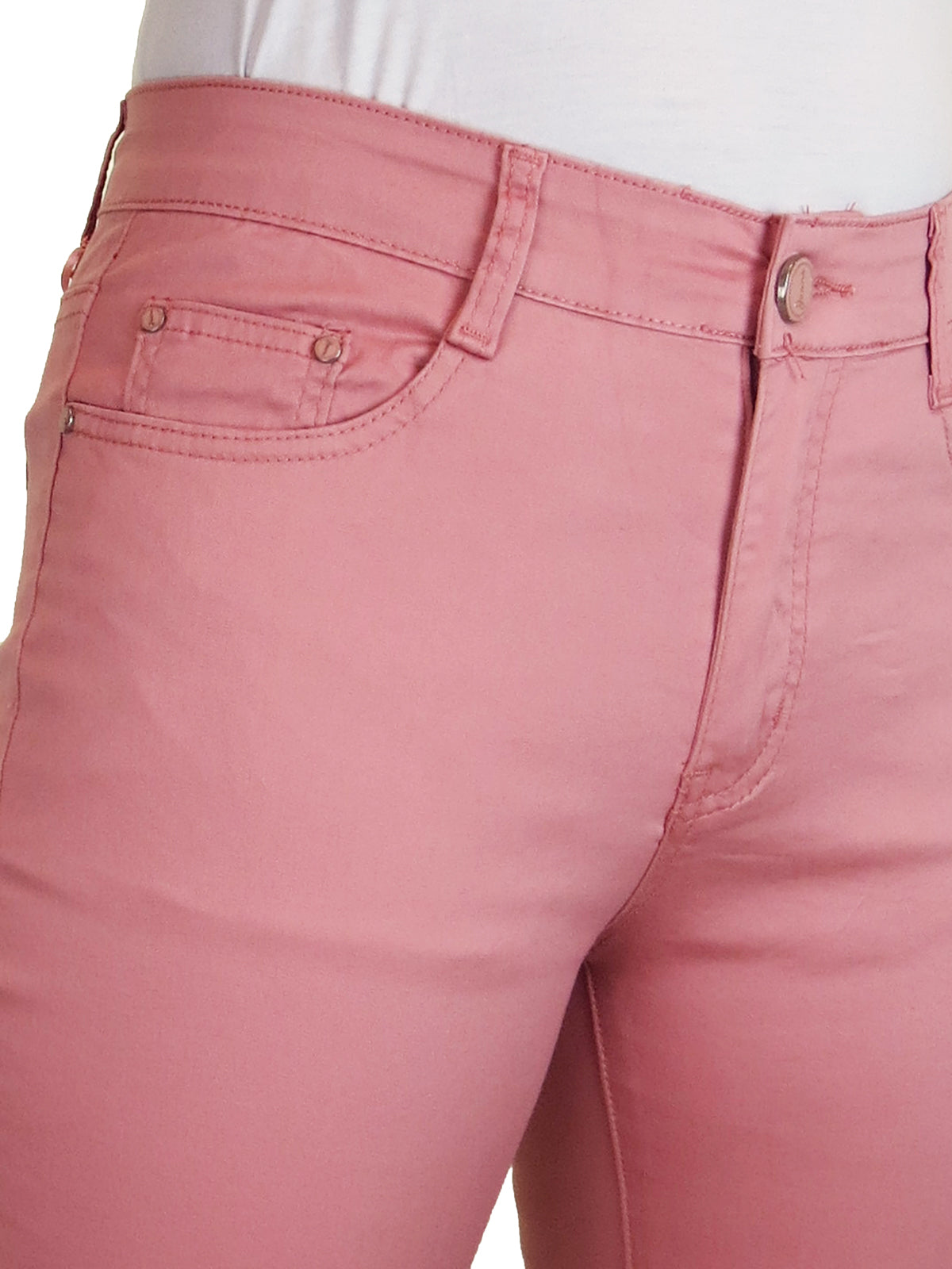 Womens High Rise Slim Leg Stretch Chino Jeans Rose Pink