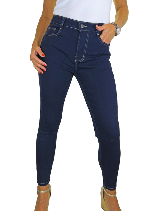 Womens Very Stretchy Ankle Length Skinny Denim Jeans Indigo Blue