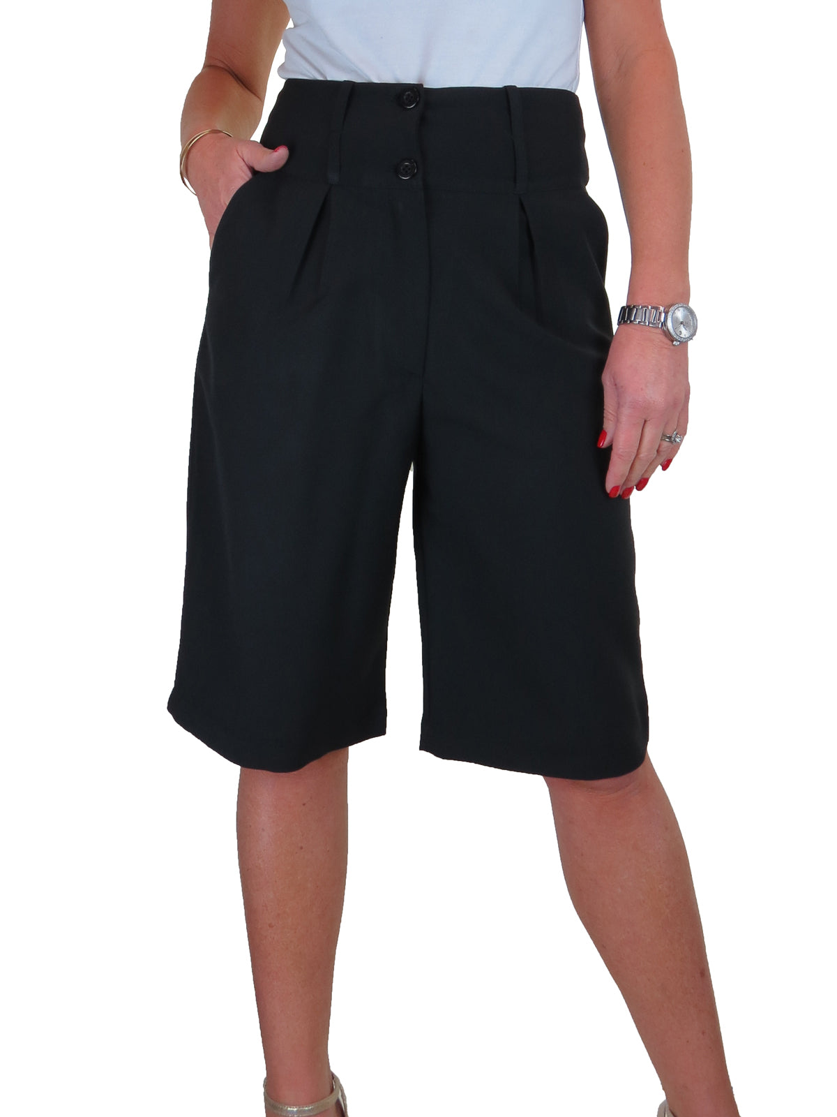 Smart Womens Wide Leg High Waist Loose Fit Shorts Black