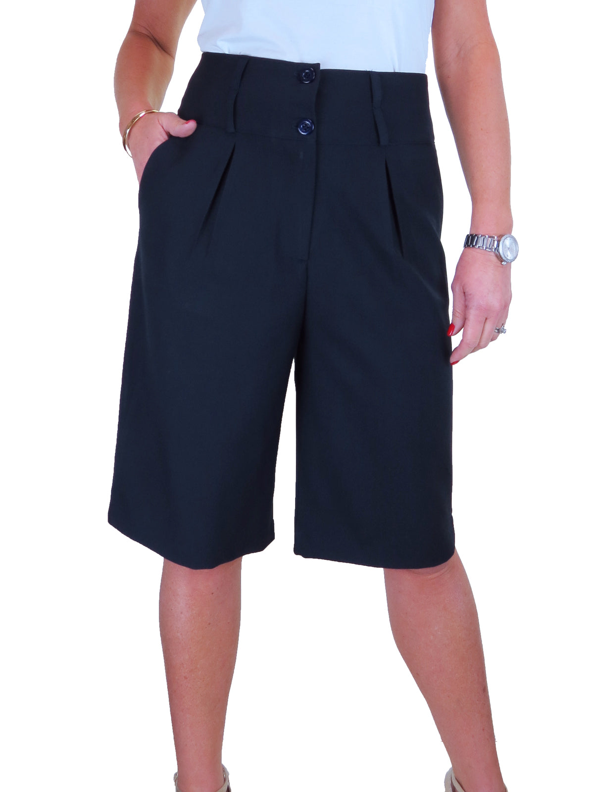 Smart Womens Wide Leg High Waist Loose Fit Shorts Navy Blue