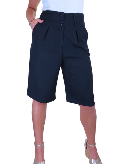 Smart Womens Wide Leg High Waist Loose Fit Shorts Navy Blue