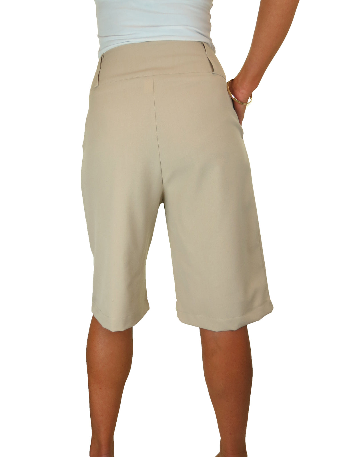 Womens Wide Leg High Waist Loose Fit Shorts Beige