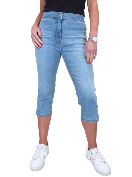 Women's High Waist Stretch Denim Cropped Jeans Bleach Blue