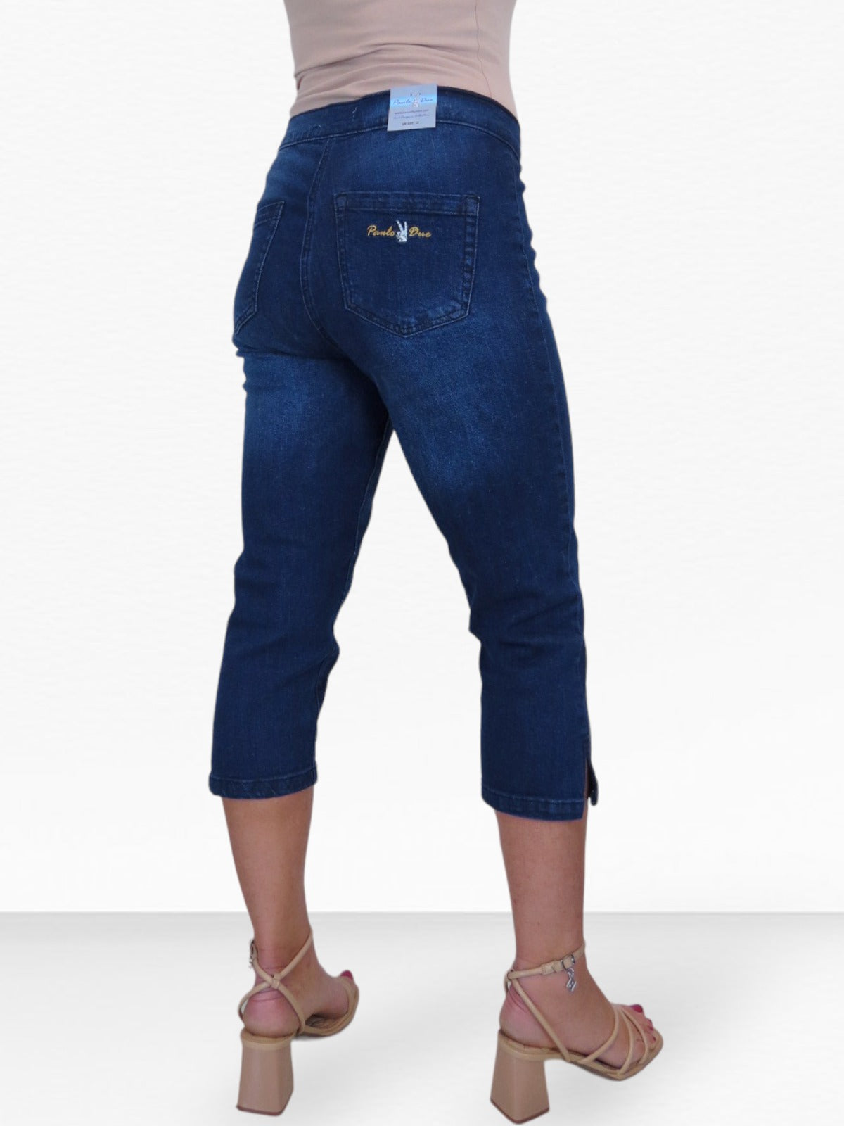 Women's High Waist Stretch Denim Cropped Jeans Dark Blue Fade